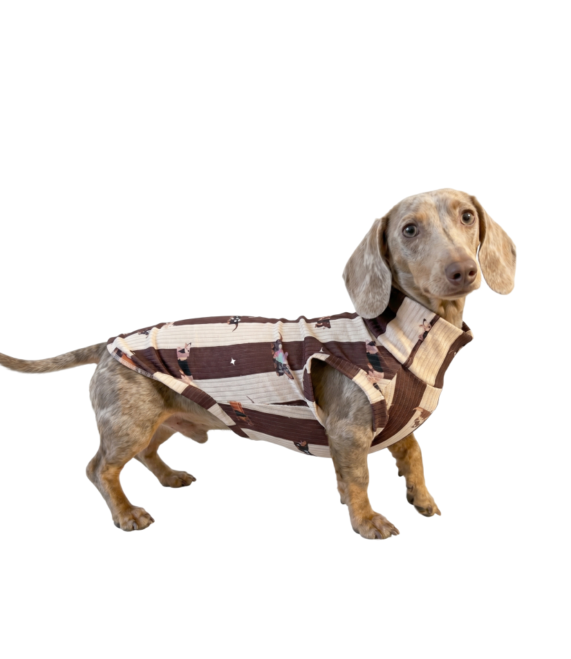 Sleeveless Pet Listras Salsichinhas - Marrom e Bege