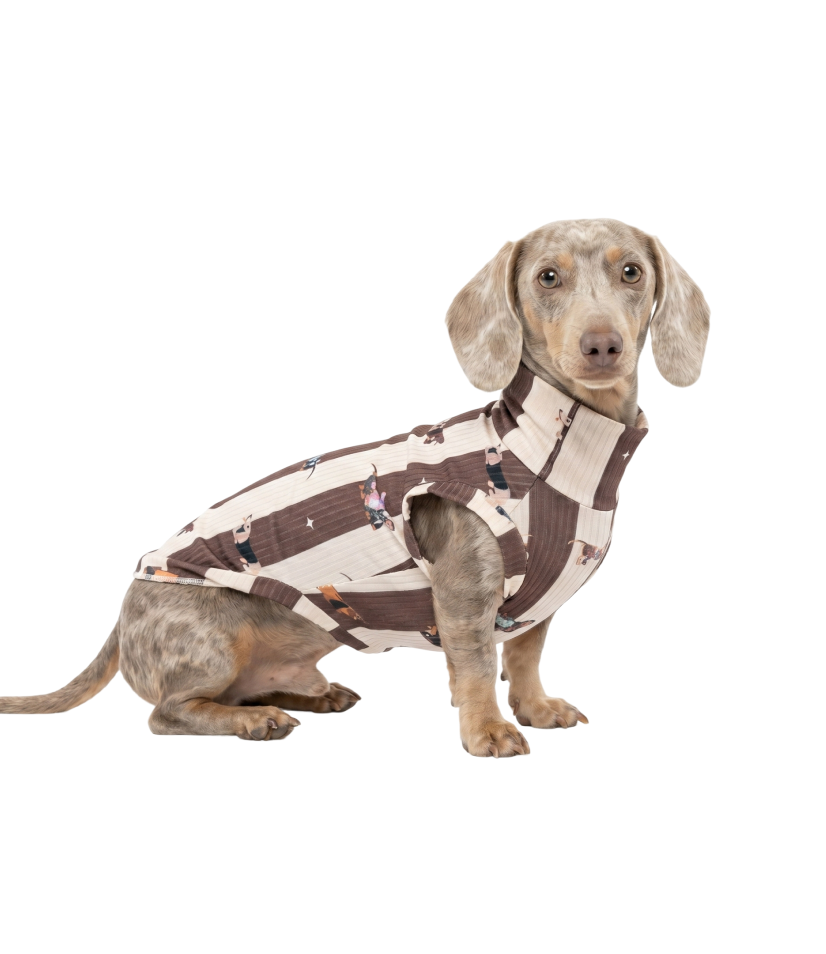 Sleeveless Pet Listras Salsichinhas - Marrom e Bege