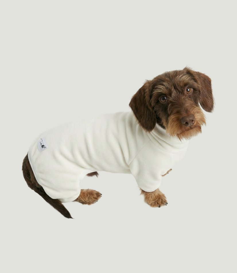 Macacão Pet Fleece Especial Dachshund - Off White