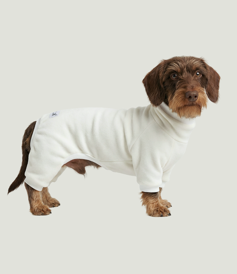 Macacão Pet Fleece Especial Dachshund - Off White