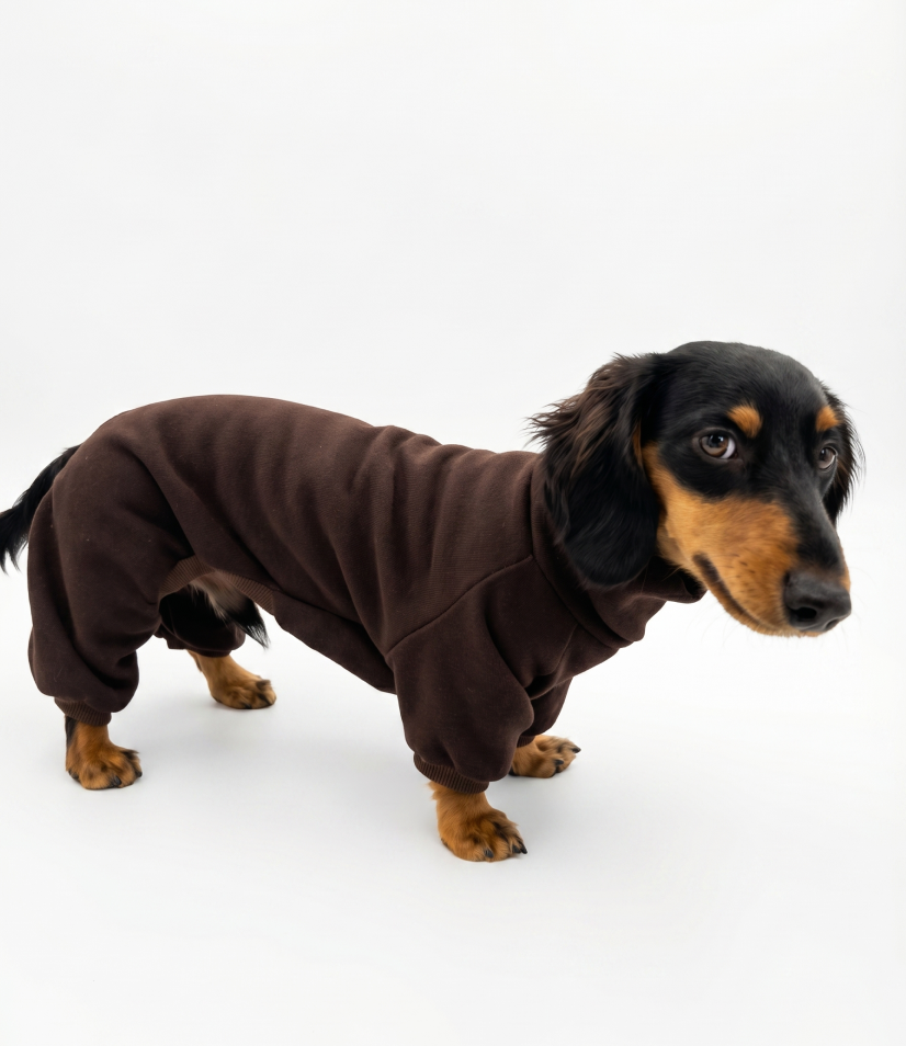 Macacão Pet Fleece Especial Dachshund - Café
