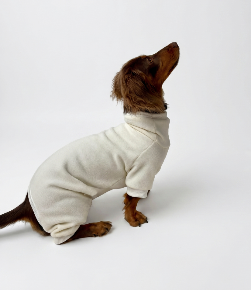 Macacão Pet Fleece Especial Dachshund - Off White